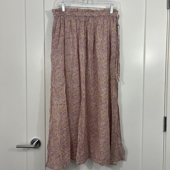 J. Crew Medium Purple, Green Boho Paisley Wrap Maxi Cotton Voile Skirt w/Pocket - Picture 3 of 16